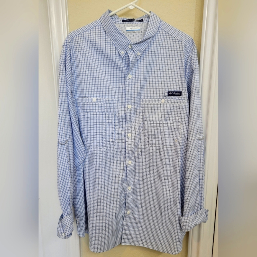 Columbia Performance Fishing Gear Blue Long Sleeve Button Down Shirt XXL